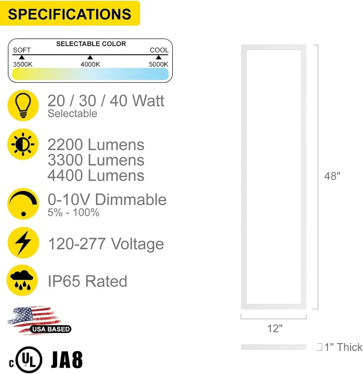 1x4 LED Drop Ceiling Lights Backlit Panel - 3CCT 3500K-5000K - 4400LM - 4 Pack