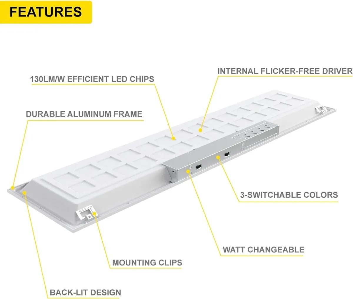 1x4 LED Drop Ceiling Lights Backlit Panel - 3CCT 3500K-5000K - 4400LM - 4 Pack