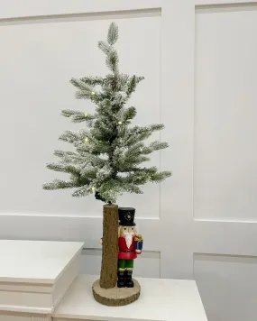 2 FT Snowy Allison Pine Pottable Tree With Nutcracker Base