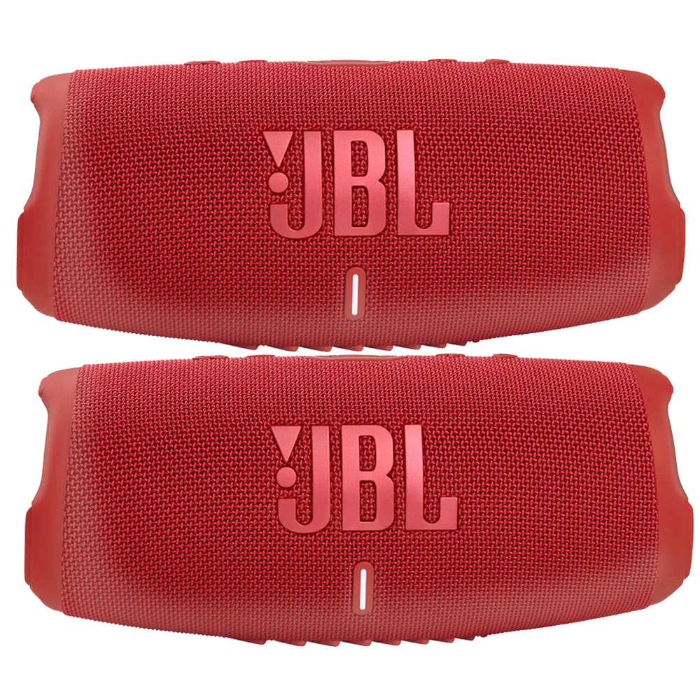 2x JBL Charge 5 Portable Waterproof Bluetooth Speaker with Powerbank Red