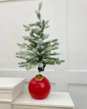 3 FT Snowy Allison Pine Pottable Tree With Red Ornament Base