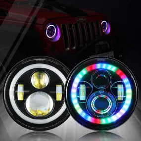 7 Inch 90W Round 4200 Lumens LED Headlight with RGB Halo Ring