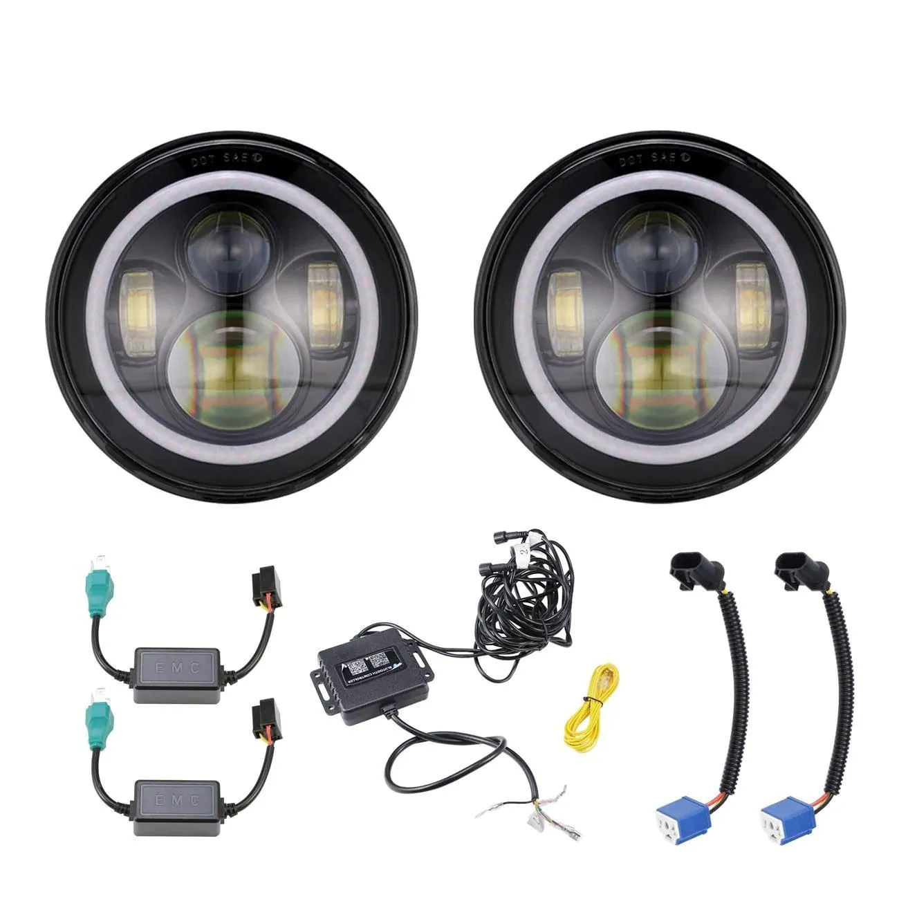 7 Inch 90W Round 4200 Lumens LED Headlight with RGB Halo Ring