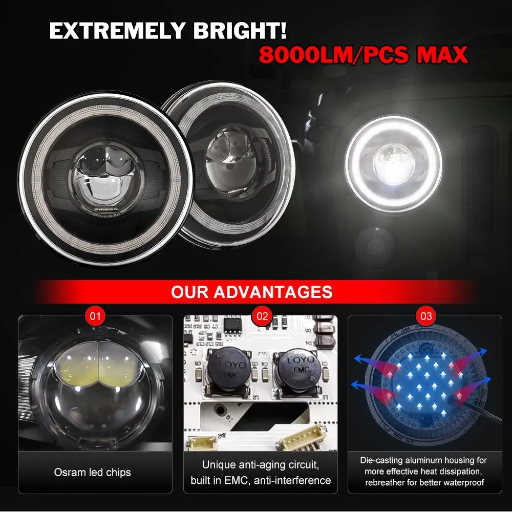 7 Inch LED Headlights Halo Amber Turn Signal Lights with DRL High/Low Beam Fit for Jeep Wrangler JK JKU TJ LJ Ford GMC