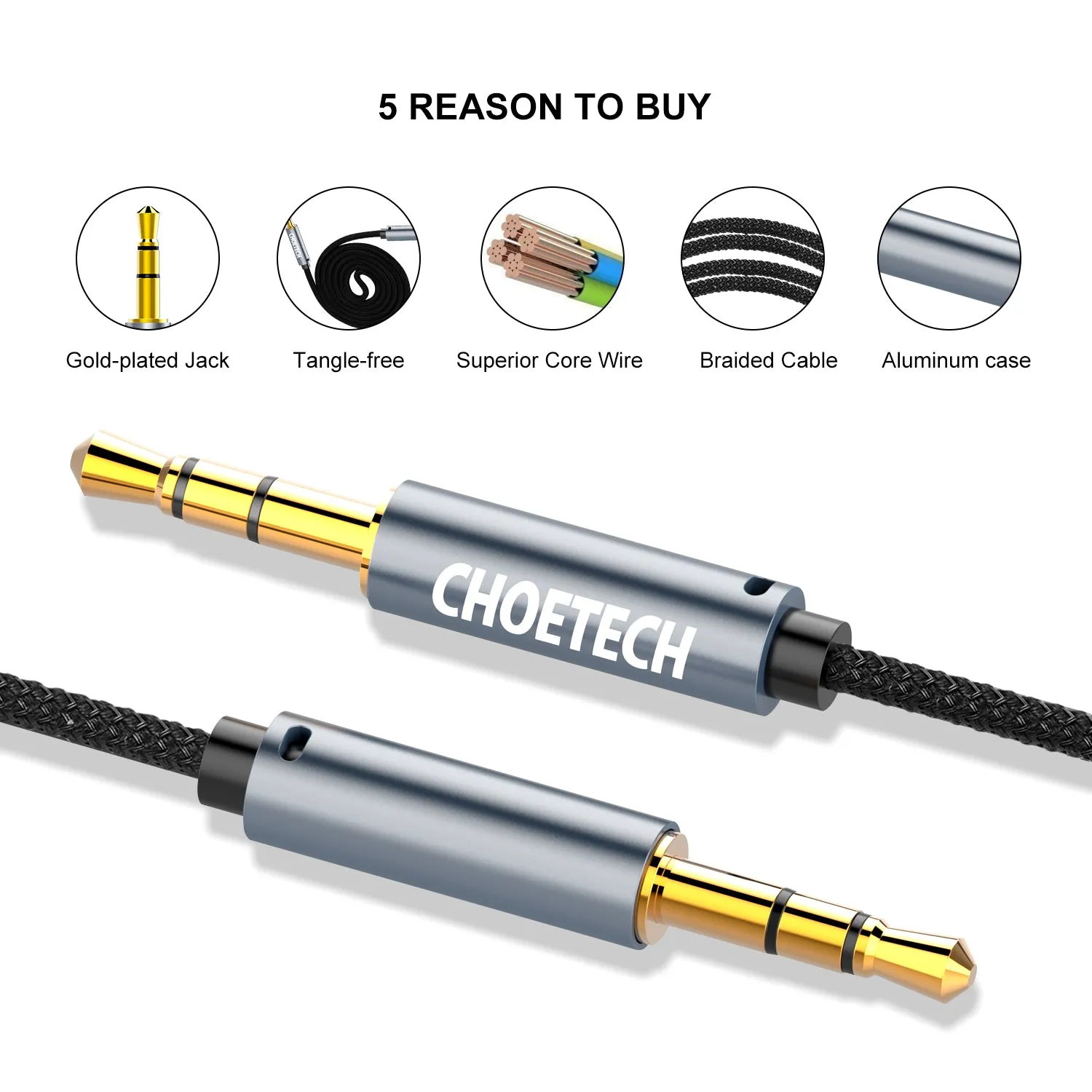 AUX002 Choetech 3.5mm Male to Male Audio Aux Cable