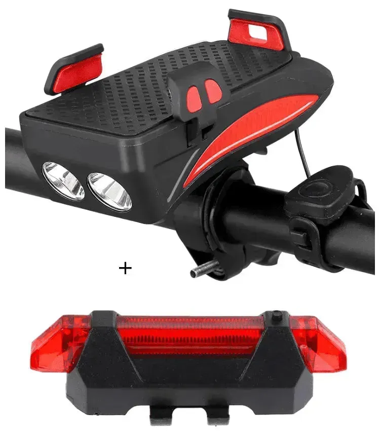 Bike Phone Holder w/ Charging, Bell, Power Bank & Lamp