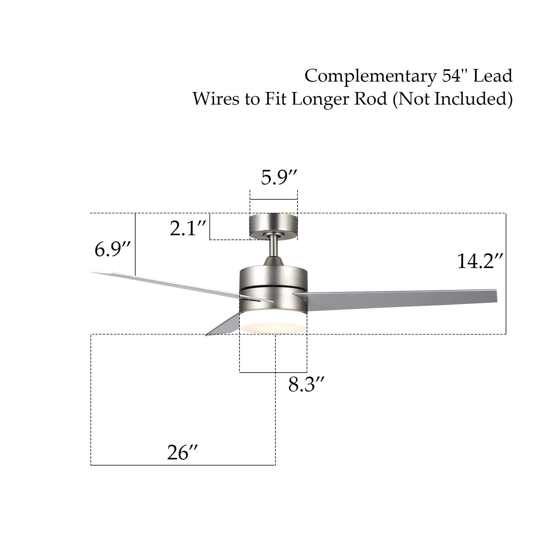 CO-Z Contemporary 52 Inch Ceiling Fan Light Brushed Nickel Finish with 3 Silver and Walnut Plywood Blades, Include 18W LED Light and Remote Control, UL Certificate