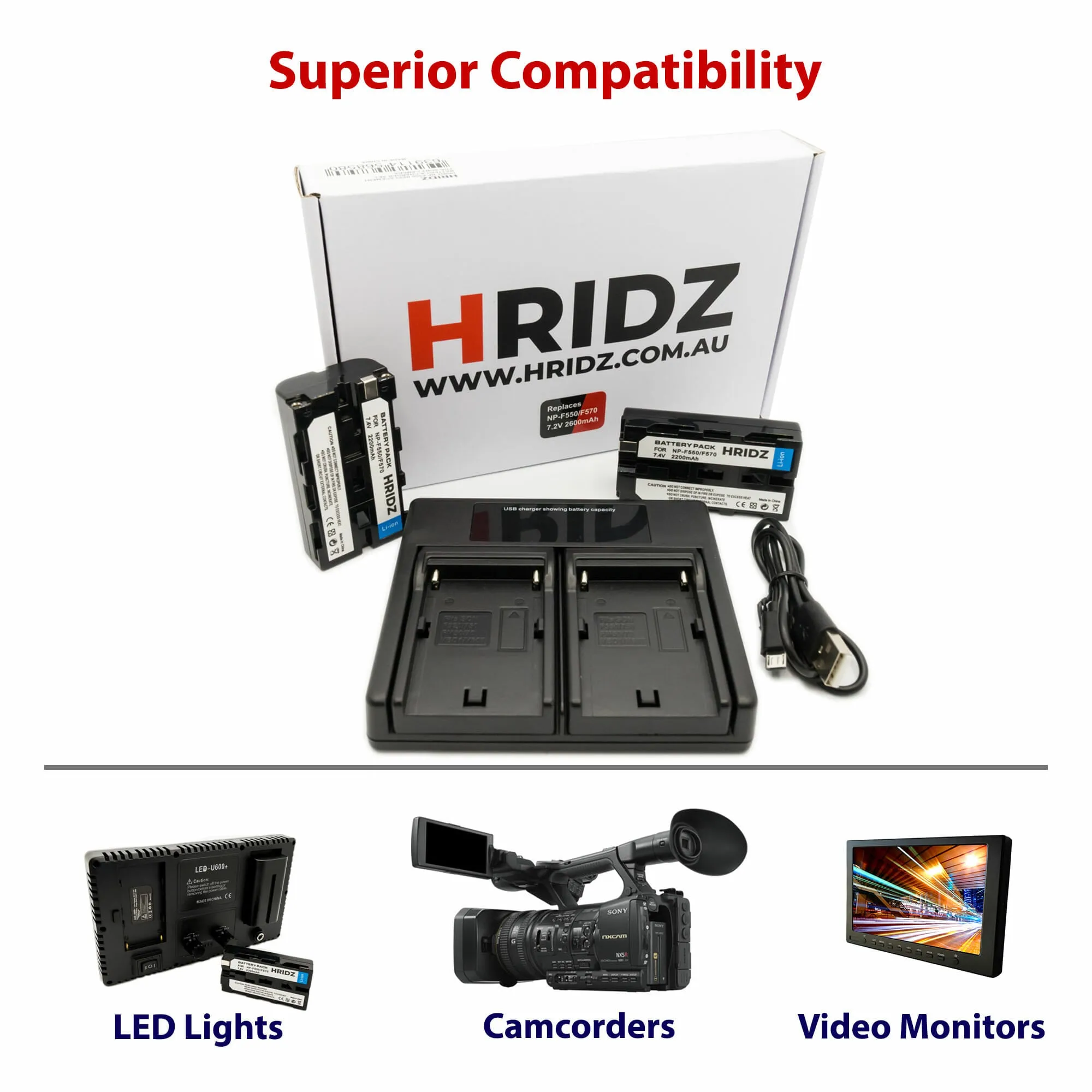 HRIDZ 100W Outdoor LED VL100 Video Light Bi-color with NP-F550 Batteries & Charger