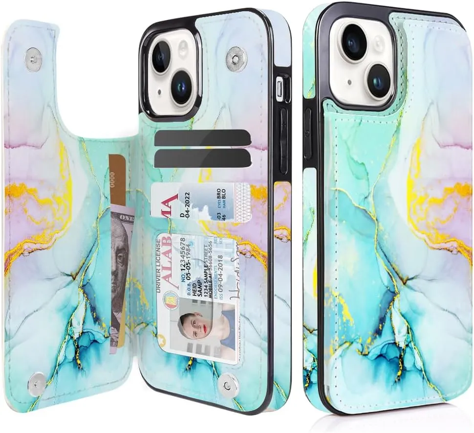 i Phone 16 Pro Max Plus Wallet Case Card Holder Slot Folio Flip PU Leather Kickstand Double Magnetic Clasp