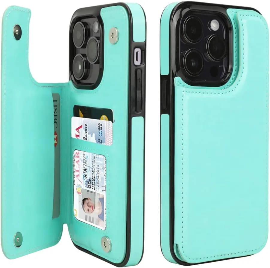 i Phone 16 Pro Max Plus Wallet Case Card Holder Slot Folio Flip PU Leather Kickstand Double Magnetic Clasp