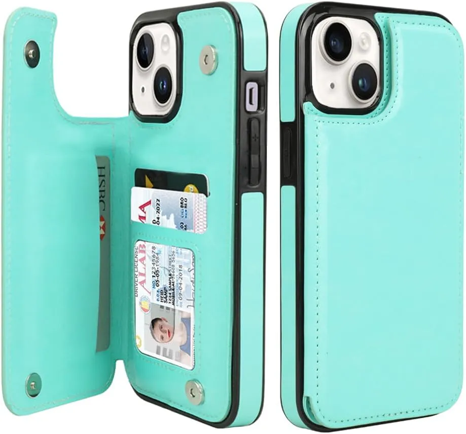 i Phone 16 Pro Max Plus Wallet Case Card Holder Slot Folio Flip PU Leather Kickstand Double Magnetic Clasp