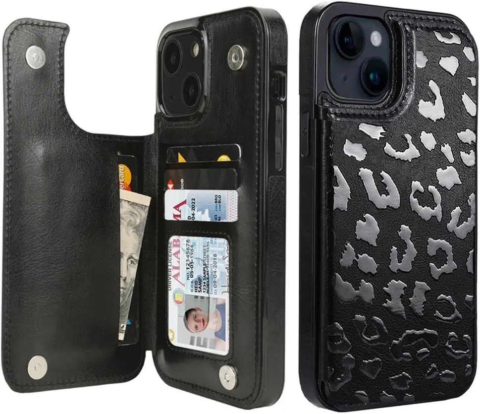 i Phone 16 Pro Max Plus Wallet Case Card Holder Slot Folio Flip PU Leather Kickstand Double Magnetic Clasp