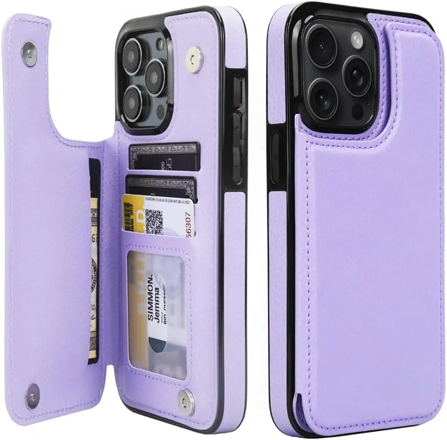 i Phone 16 Pro Max Plus Wallet Case Card Holder Slot Folio Flip PU Leather Kickstand Double Magnetic Clasp