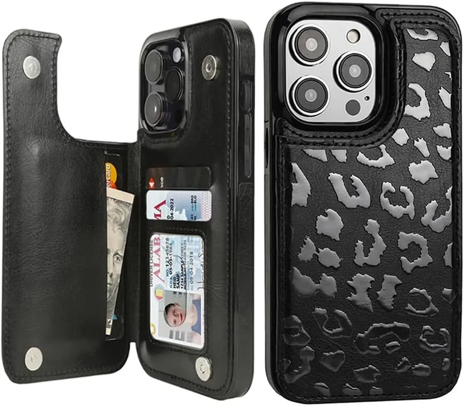 i Phone 16 Pro Max Plus Wallet Case Card Holder Slot Folio Flip PU Leather Kickstand Double Magnetic Clasp