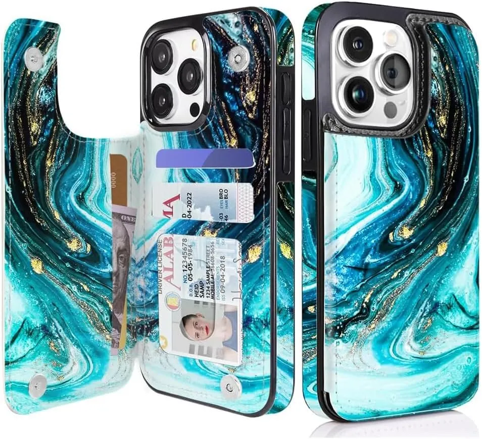 i Phone 16 Pro Max Plus Wallet Case Card Holder Slot Folio Flip PU Leather Kickstand Double Magnetic Clasp