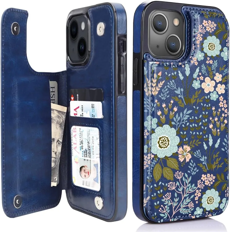 i Phone 16 Pro Max Plus Wallet Case Card Holder Slot Folio Flip PU Leather Kickstand Double Magnetic Clasp