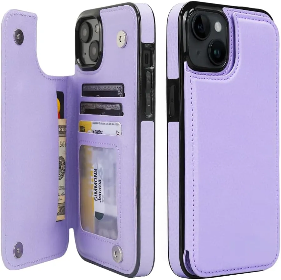 i Phone 16 Pro Max Plus Wallet Case Card Holder Slot Folio Flip PU Leather Kickstand Double Magnetic Clasp