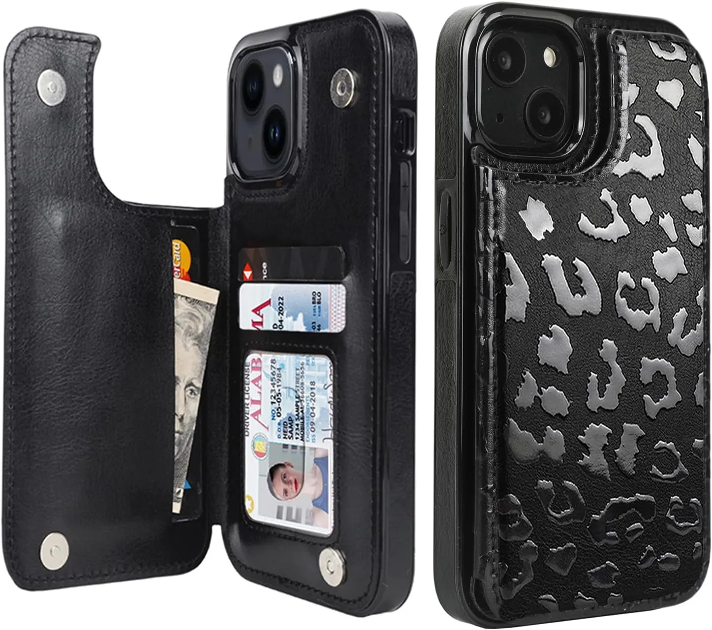 i Phone 16 Pro Max Plus Wallet Case Card Holder Slot Folio Flip PU Leather Kickstand Double Magnetic Clasp