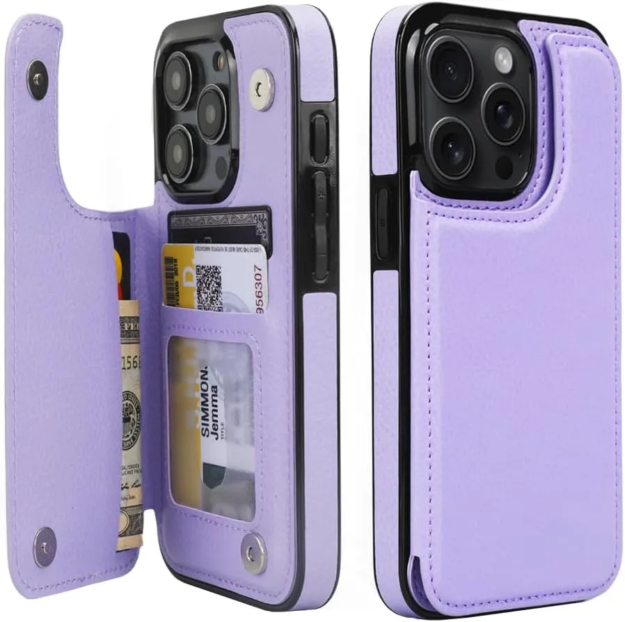 i Phone 16 Pro Max Plus Wallet Case Card Holder Slot Folio Flip PU Leather Kickstand Double Magnetic Clasp