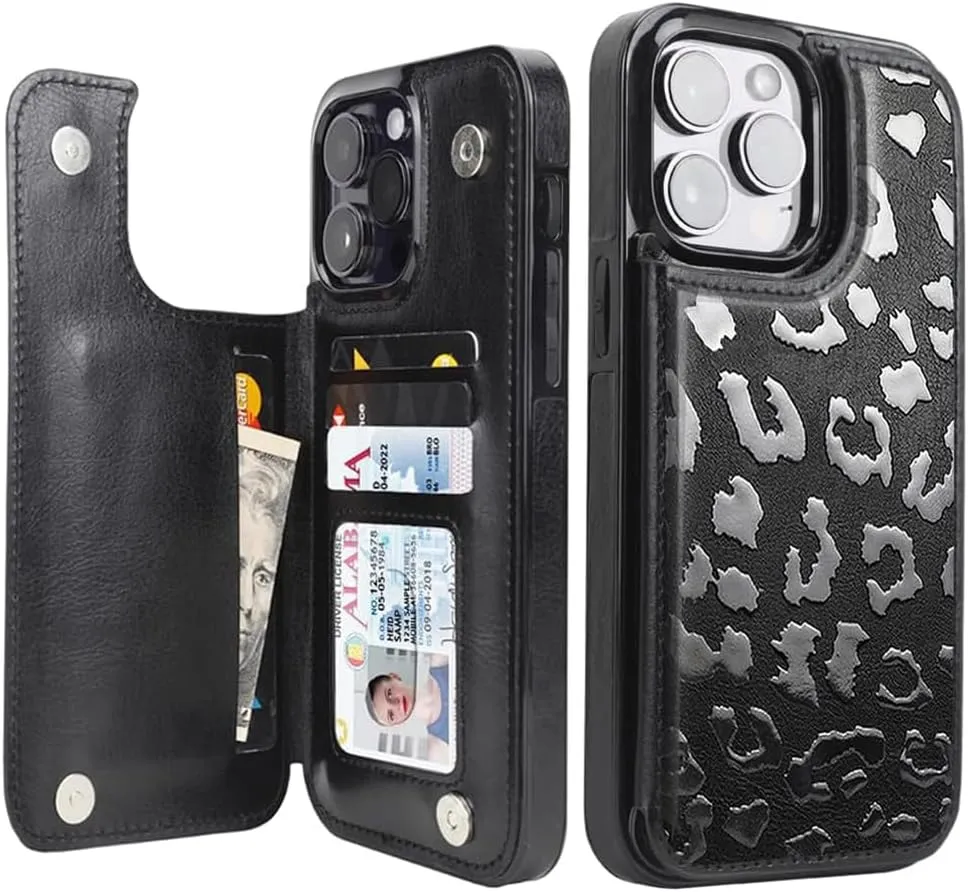 i Phone 16 Pro Max Plus Wallet Case Card Holder Slot Folio Flip PU Leather Kickstand Double Magnetic Clasp