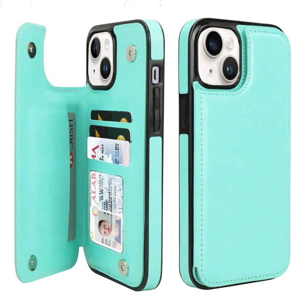 i Phone 16 Pro Max Plus Wallet Case Card Holder Slot Folio Flip PU Leather Kickstand Double Magnetic Clasp