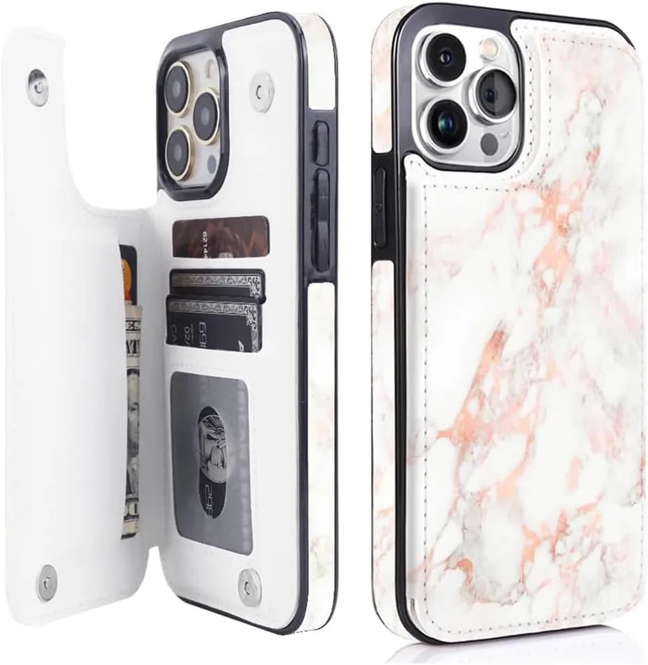 i Phone 16 Pro Max Plus Wallet Case Card Holder Slot Folio Flip PU Leather Kickstand Double Magnetic Clasp