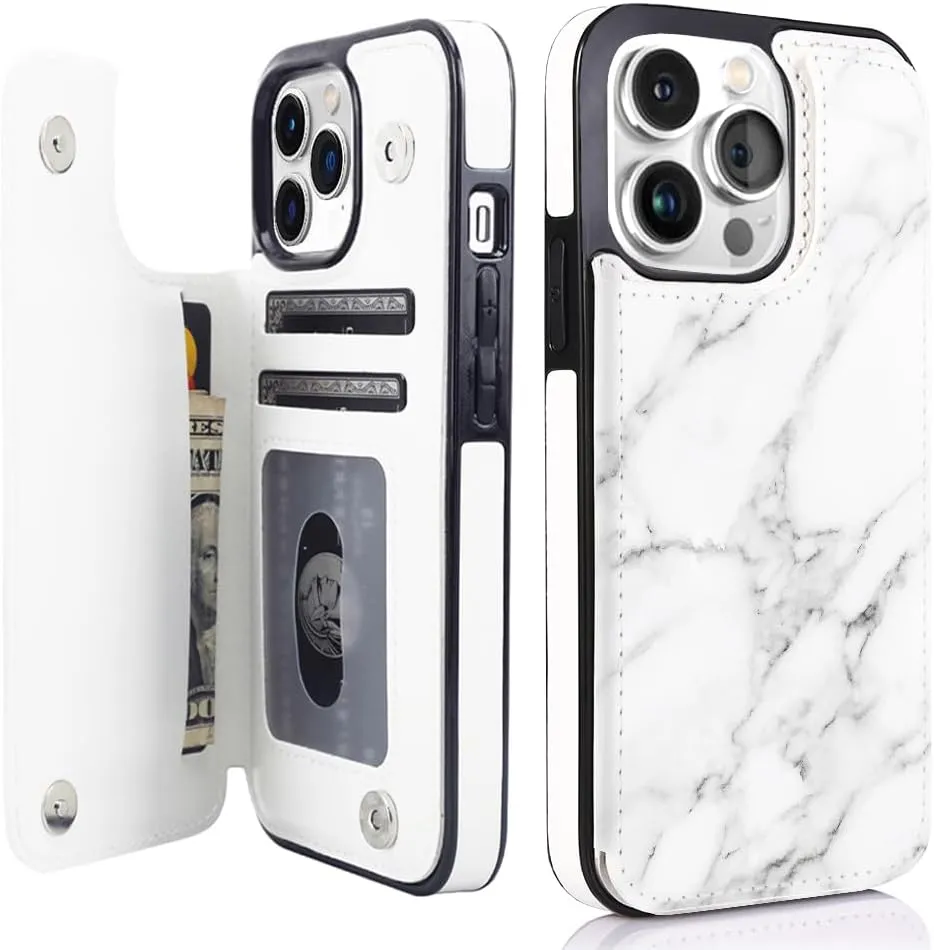 i Phone 16 Pro Max Plus Wallet Case Card Holder Slot Folio Flip PU Leather Kickstand Double Magnetic Clasp