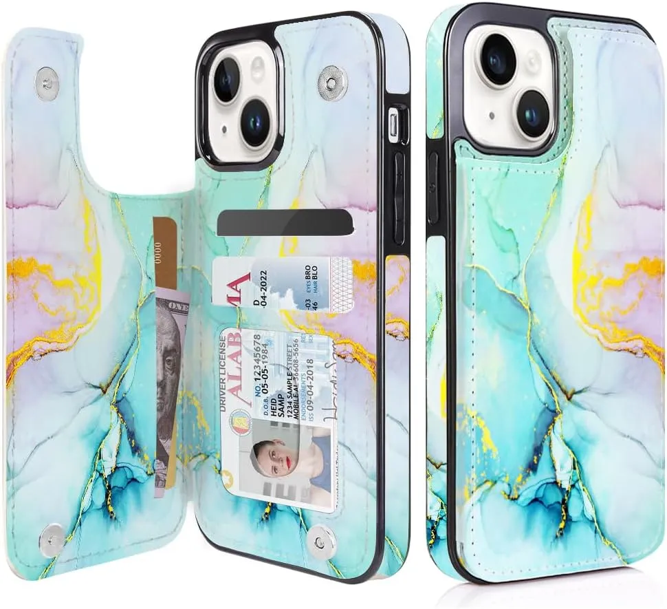 i Phone 16 Pro Max Plus Wallet Case Card Holder Slot Folio Flip PU Leather Kickstand Double Magnetic Clasp