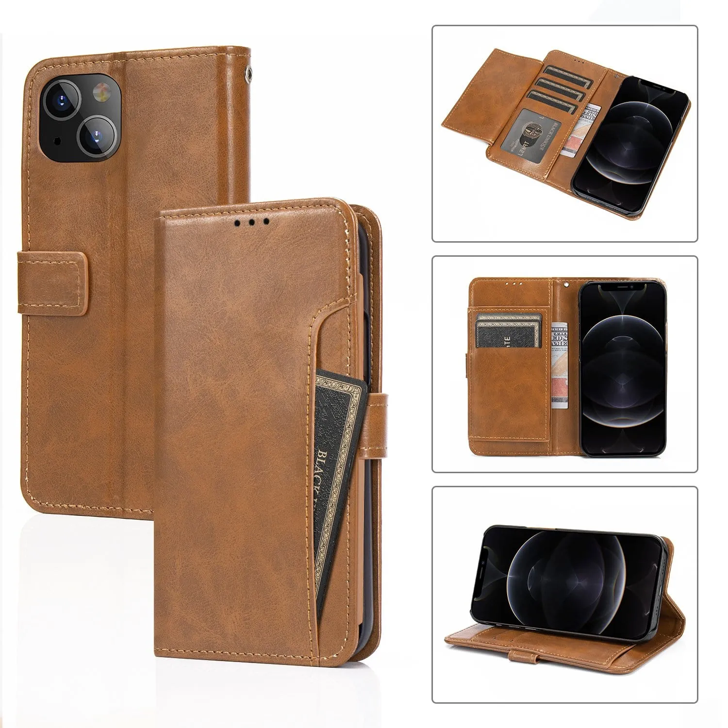 Indy Series Brown Leather Wallet Case - iPhone 13 Mini