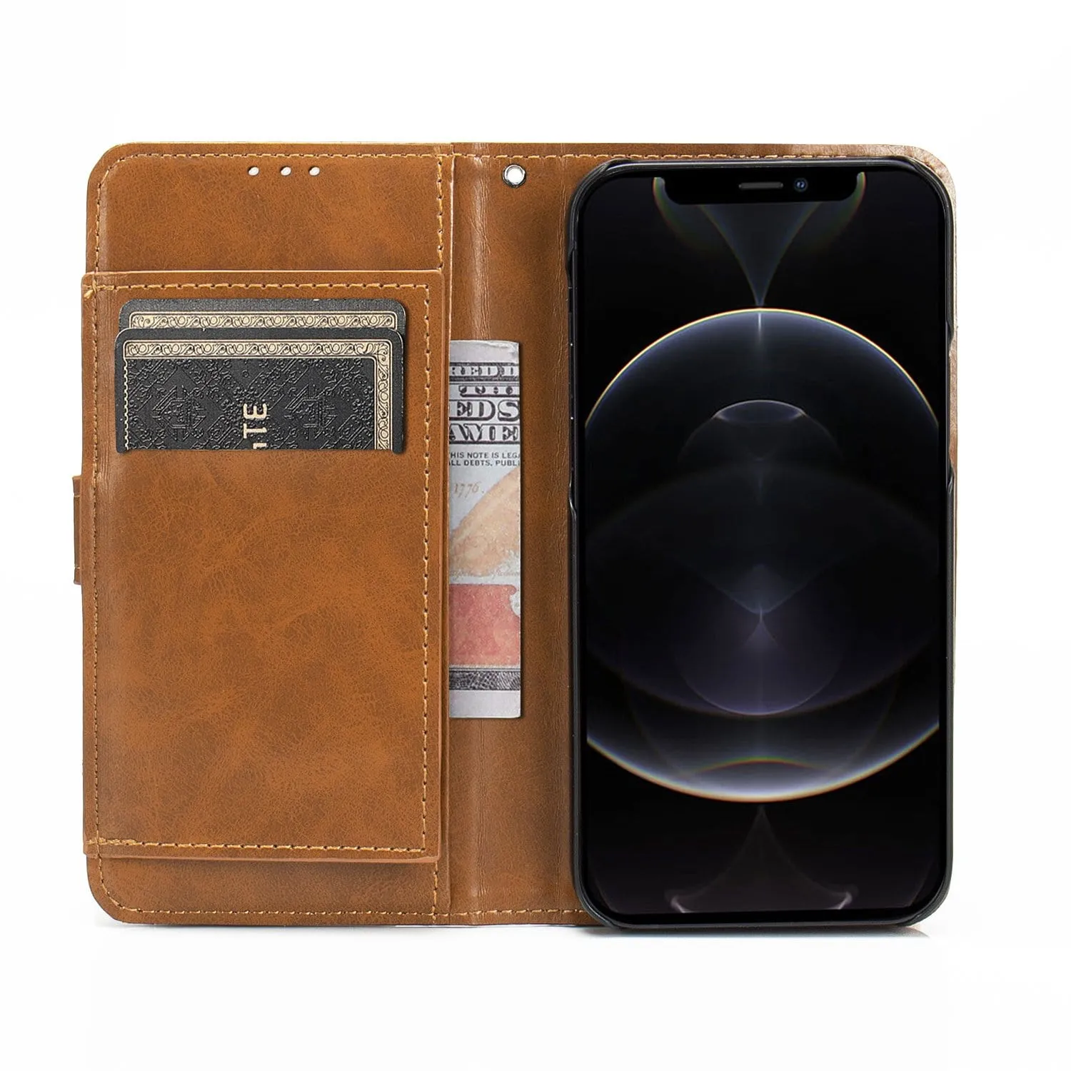 Indy Series Brown Leather Wallet Case - iPhone 13 Mini