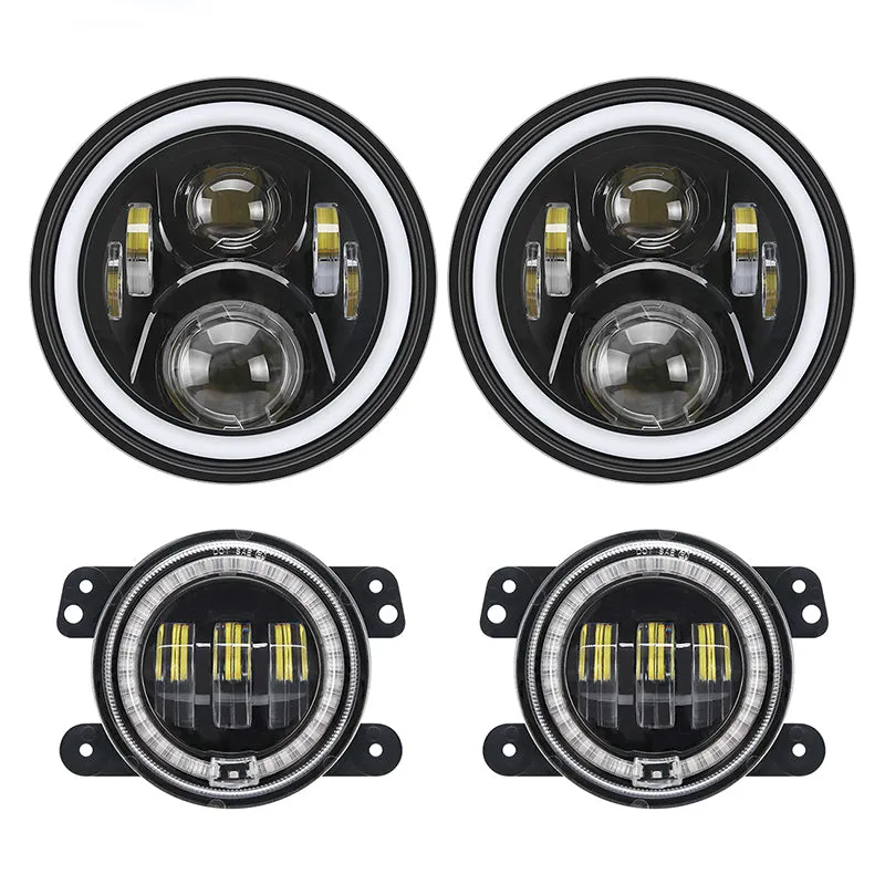 LED RGB Color Changing Halo Headlights with Amber Turn Signal   Fog Light Kit Combo For 2007-2018 Jeep Wrangler JK