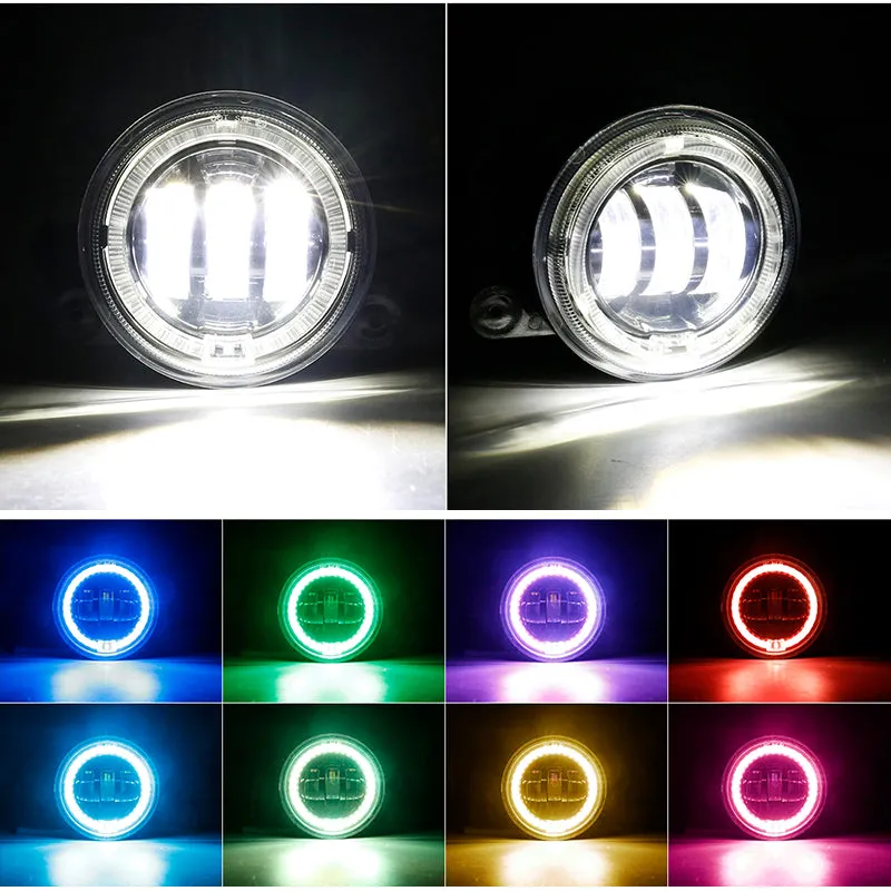 LED RGB Color Changing Halo Headlights with Amber Turn Signal   Fog Light Kit Combo For 2007-2018 Jeep Wrangler JK