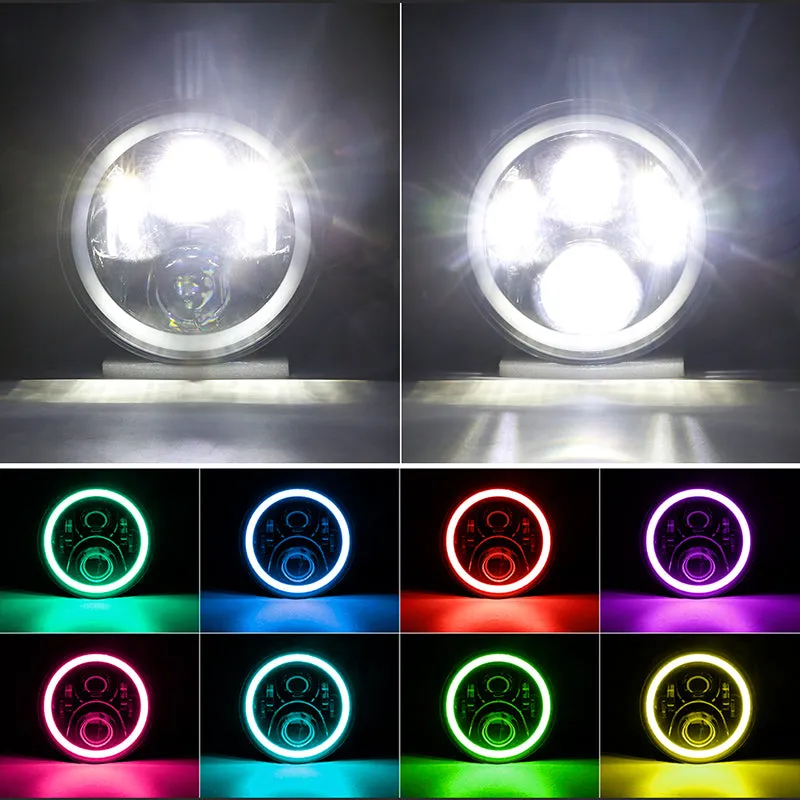 LED RGB Color Changing Halo Headlights with Amber Turn Signal   Fog Light Kit Combo For 2007-2018 Jeep Wrangler JK