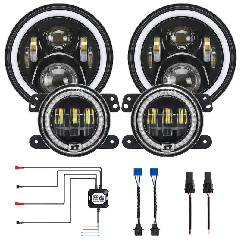 LED RGB Color Changing Halo Headlights with Amber Turn Signal   Fog Light Kit Combo For 2007-2018 Jeep Wrangler JK