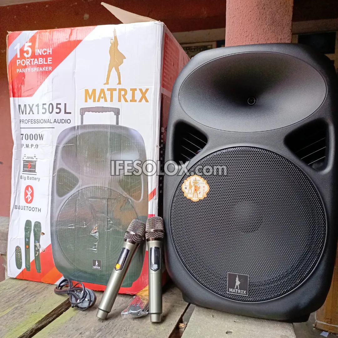 MATRIX MX1505L Large 15-inch Professional PA Multimedia Loudspeaker System with Dual Wireless Microphone - Brand New