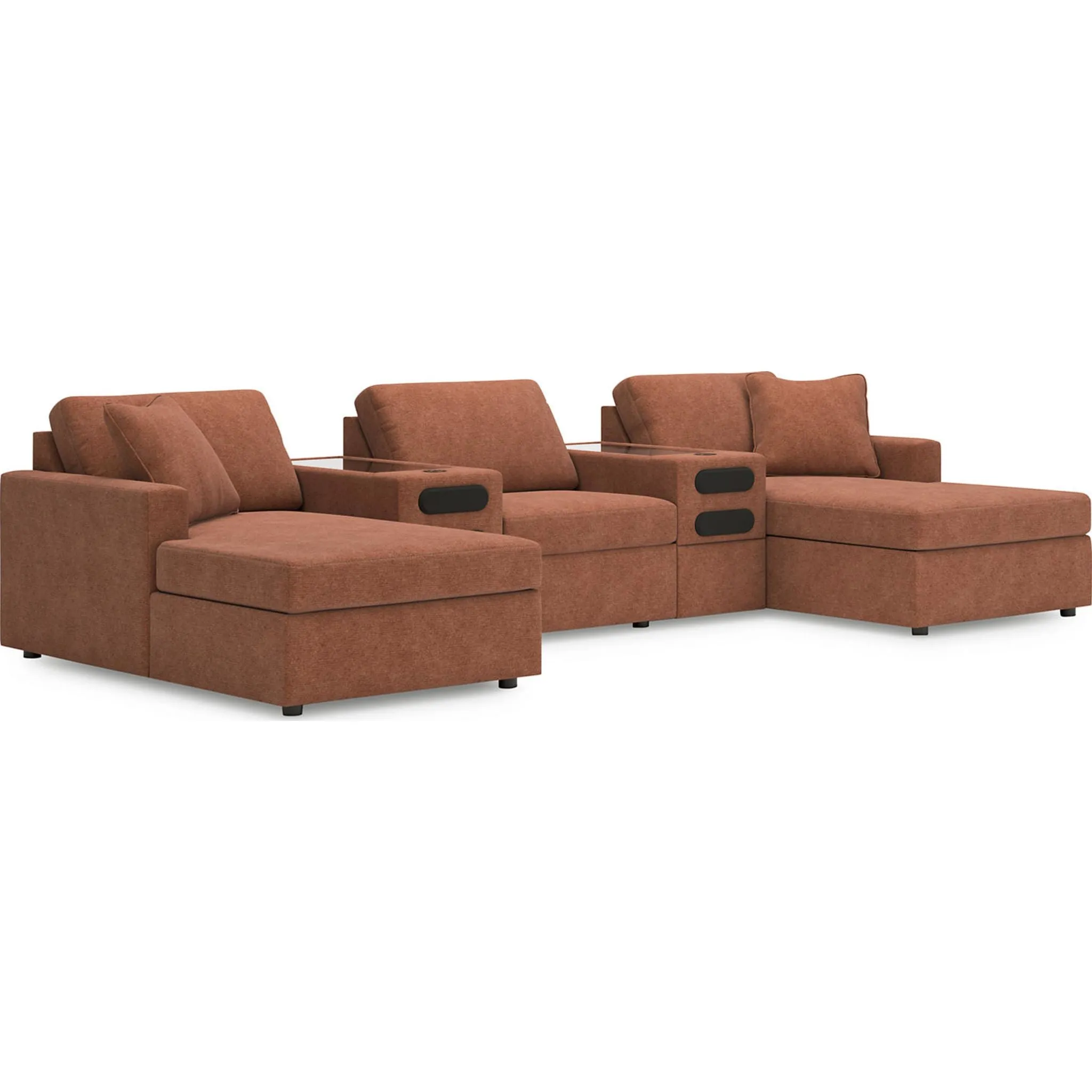 Modmax 5 Piece Modular Sectional Double Chaise with Audio Consoles