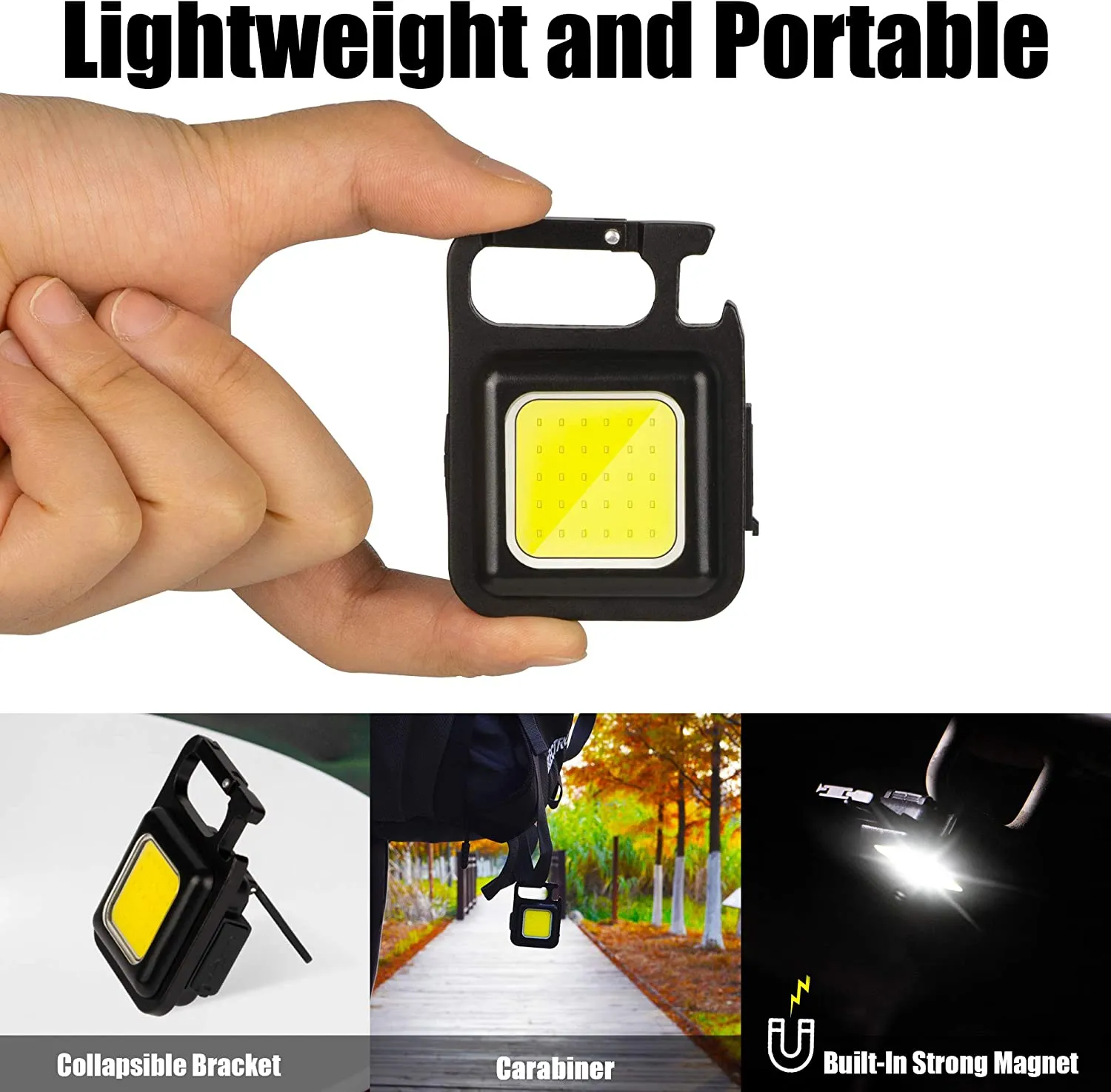 Multi-Function COB Rechargeable Keychain Light Mini Flashlight Portable Pocket Work Light with Bottle Opener