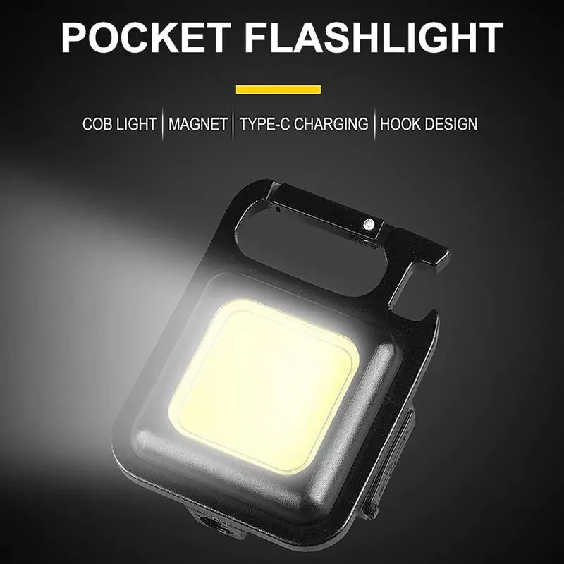 Multi-Function COB Rechargeable Keychain Light Mini Flashlight Portable Pocket Work Light with Bottle Opener