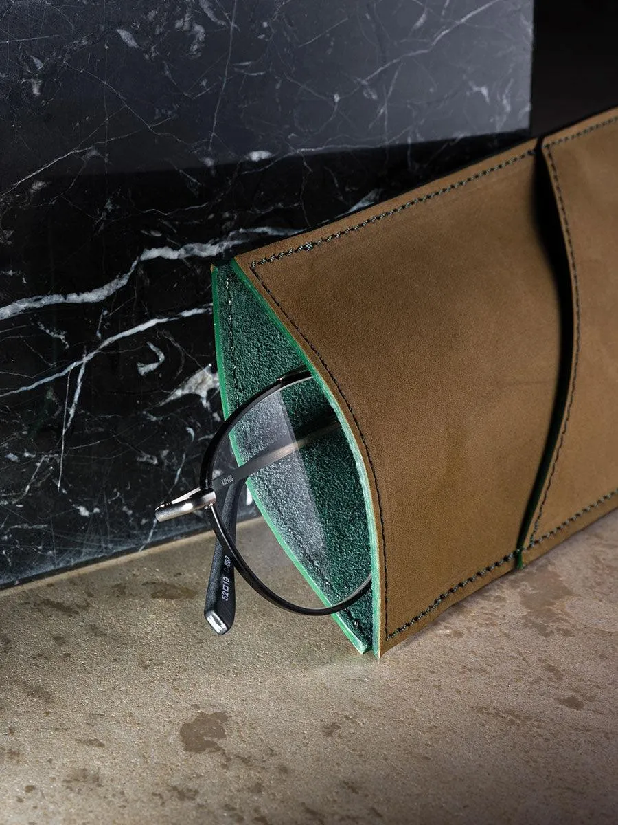 Olive Green pocket leather glasses case