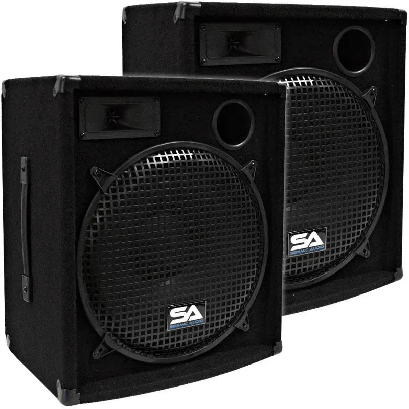 Pair of 15" Compact DJ / PA Speaker Cabinets and Tripod Stands