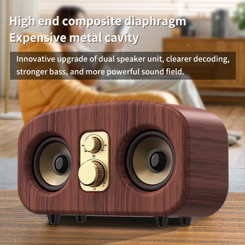 Portable Wireless Speakers, Subwoofer Music Player, High-Definition Surround Sound, Deeper Bass, Long Standby, Portable Speakers for Home, Outdoor, Office, Gifts. (Wooden Grain)