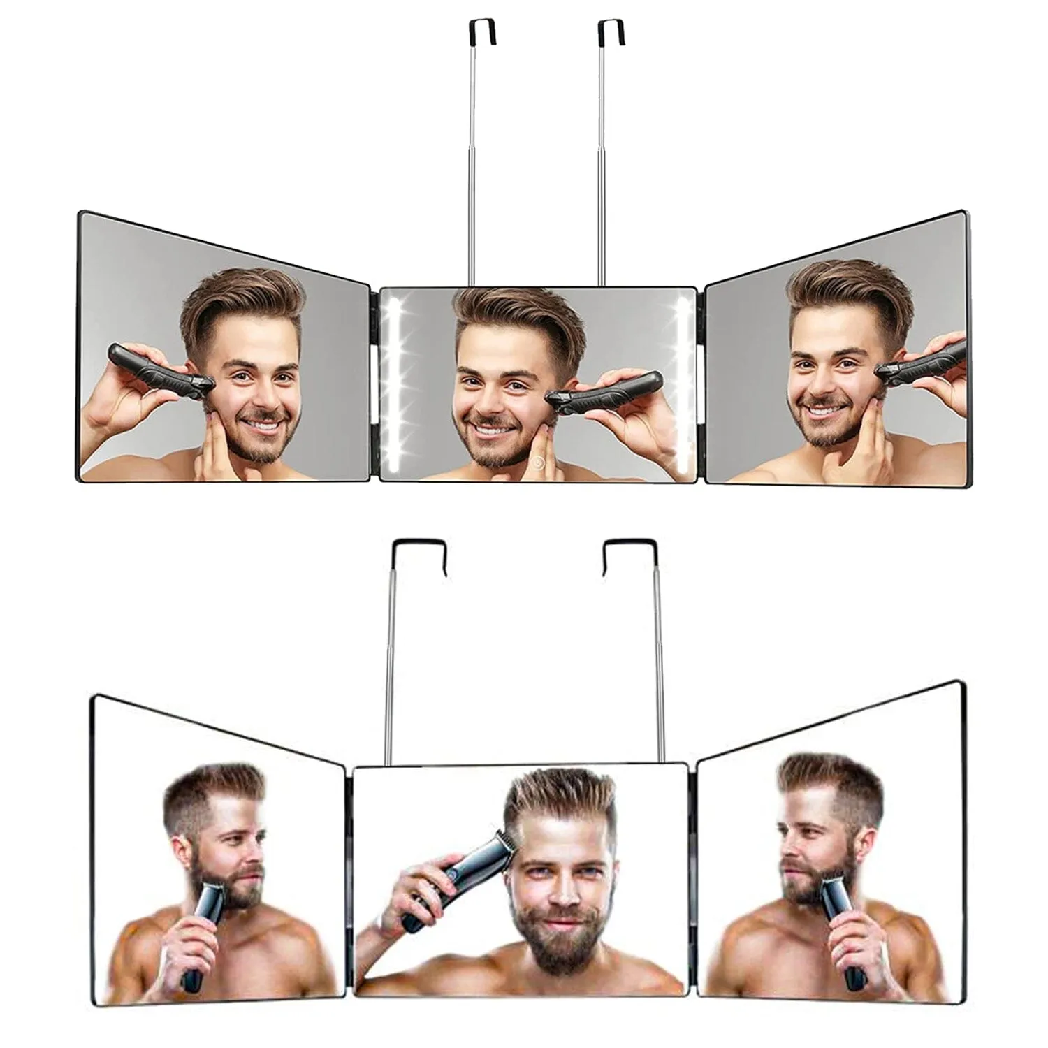 Tri-Fold Mirror with Telescopic Hanger