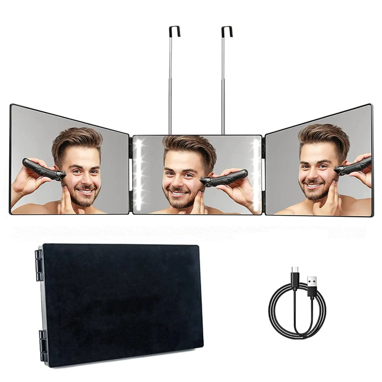 Tri-Fold Mirror with Telescopic Hanger