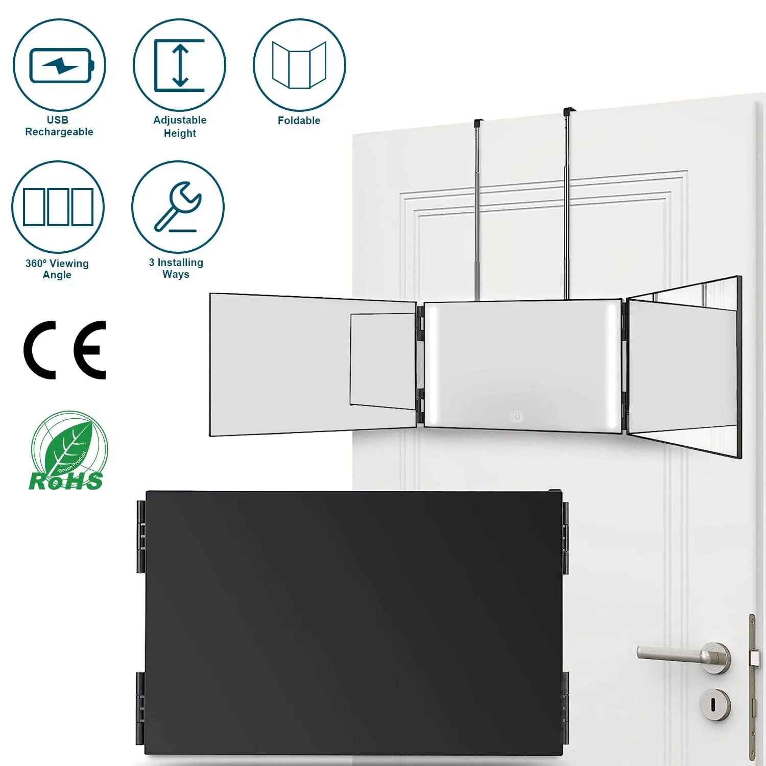 Tri-Fold Mirror with Telescopic Hanger