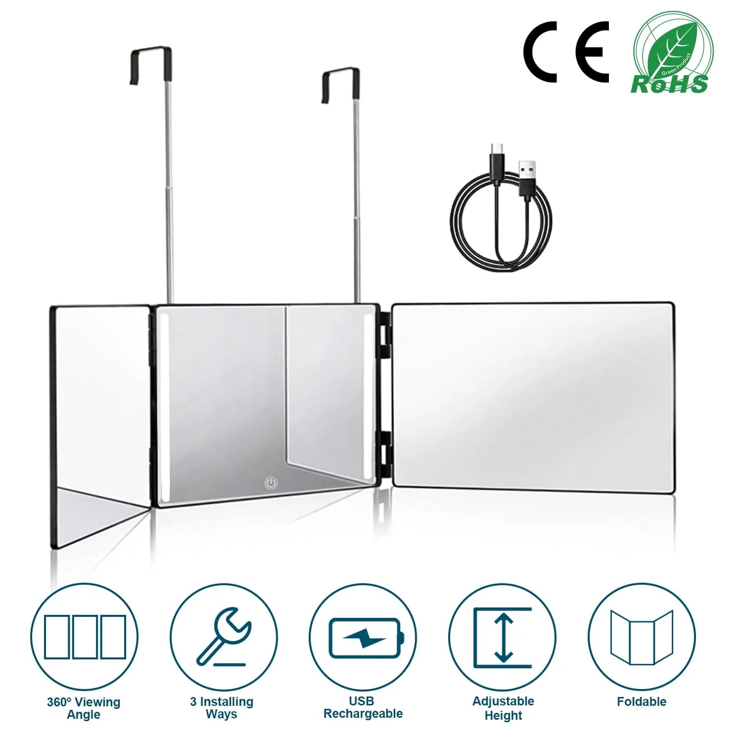 Tri-Fold Mirror with Telescopic Hanger